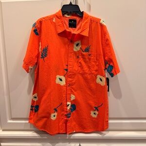 Junk Food Clothing Orange Floral Button Down Shirt